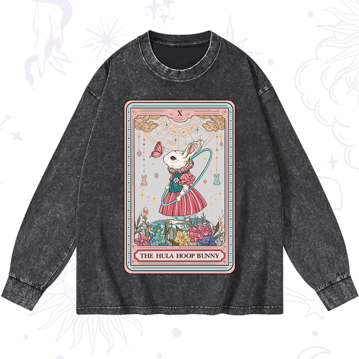 Purplehecate The Hula Hoop Bunny Tarot Washed Long Sleeve Shirt