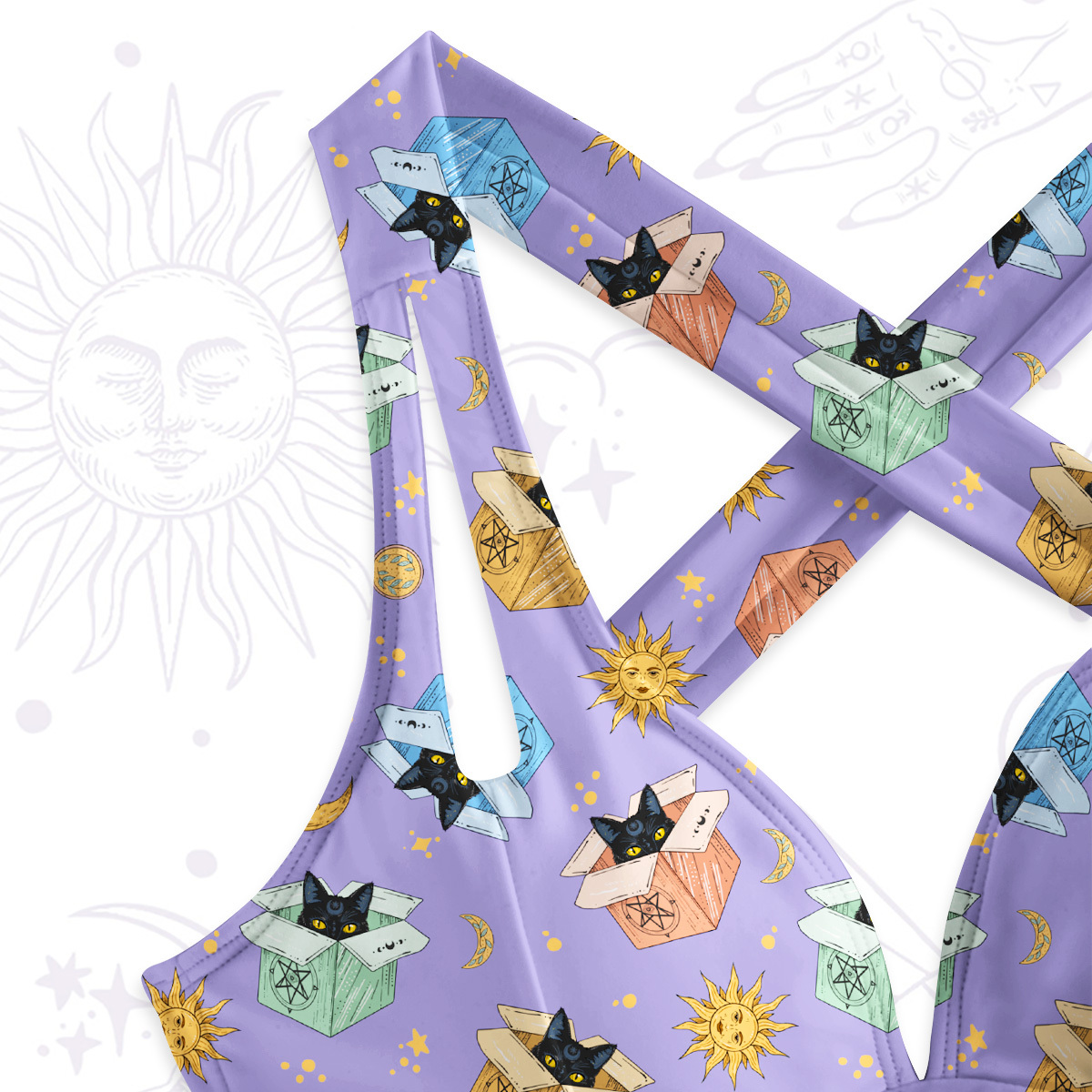 Purplehecate Magical Black Cat One-Piece Swimsuit