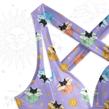 Purplehecate Magical Black Cat One-Piece Swimsuit