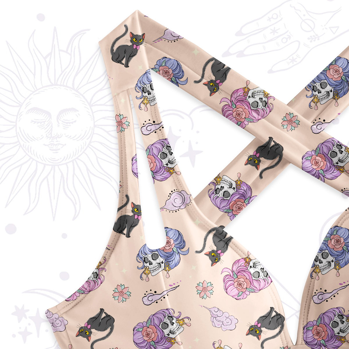 Purplehecate Magical Cat Skeleton Mom One-Piece Swimsuit