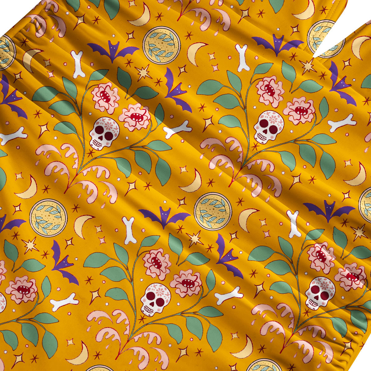 Purplehecate Gothic Floral Skeleton One-Piece Swimsuit