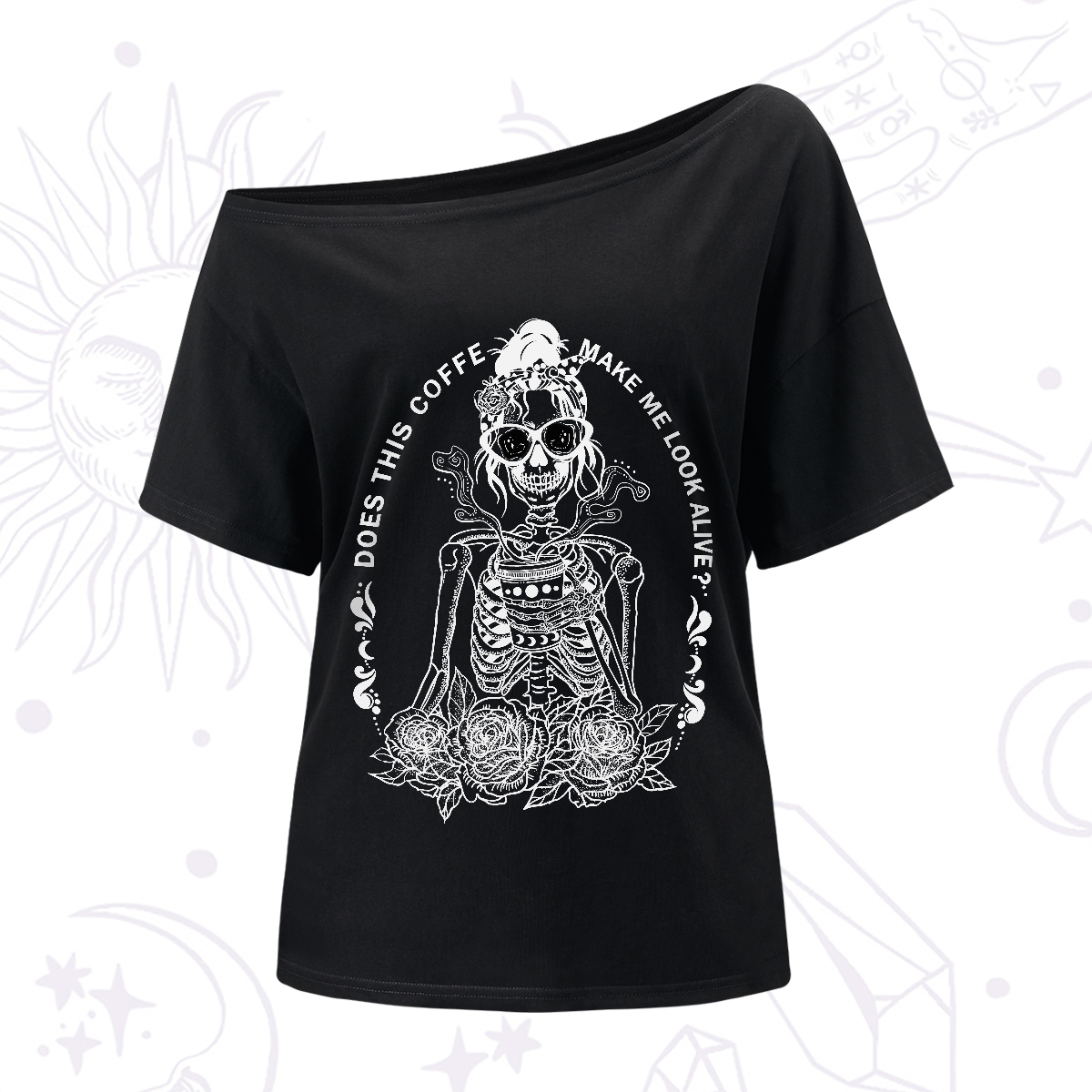 Purplehecate Does This Coffee Make Me Look Alive One-Shoulder T-Shirt