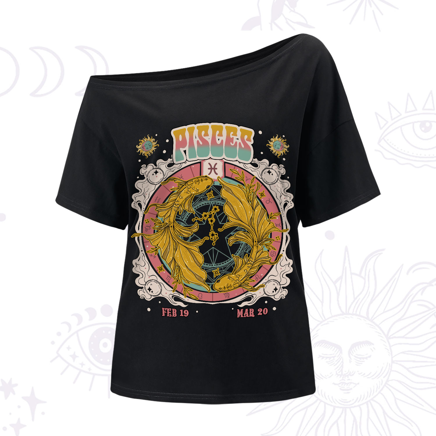 Purplehecate Pisces Cosmic Zodiac One-Shoulder T-Shirt