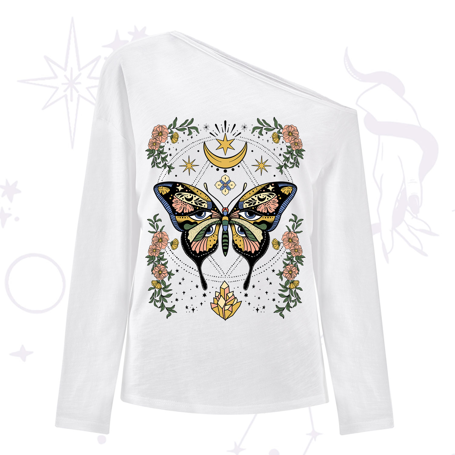 Purplehecate I Am Opening One Shoulder Long Sleeve Shirt