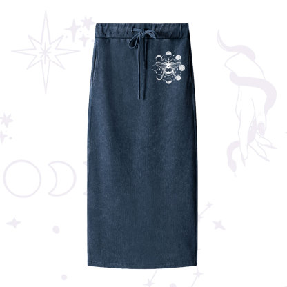 Purplehecate Moon Bee Washed Drawstring Long Skirt