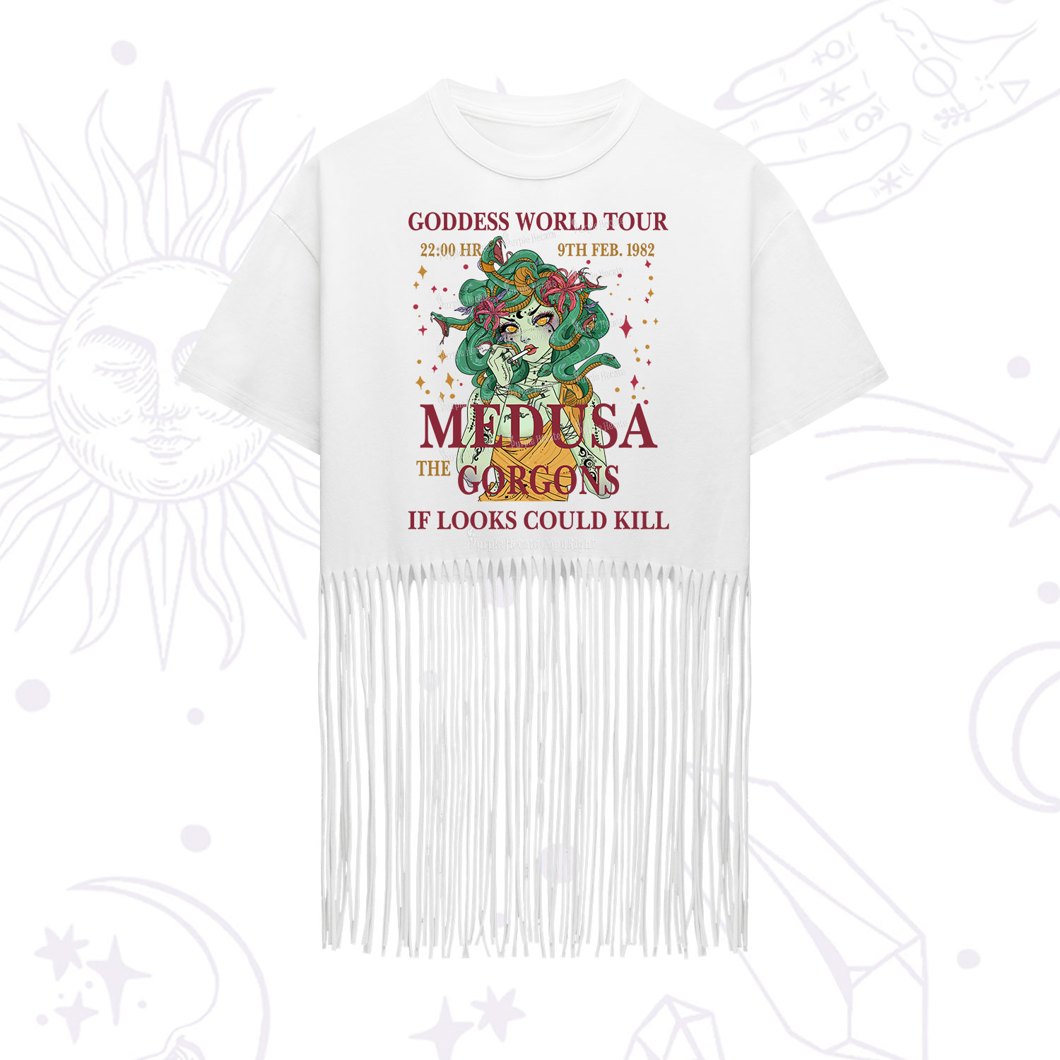Purplehecate Medusa The Gorgons Fringe Hem T-Shirt