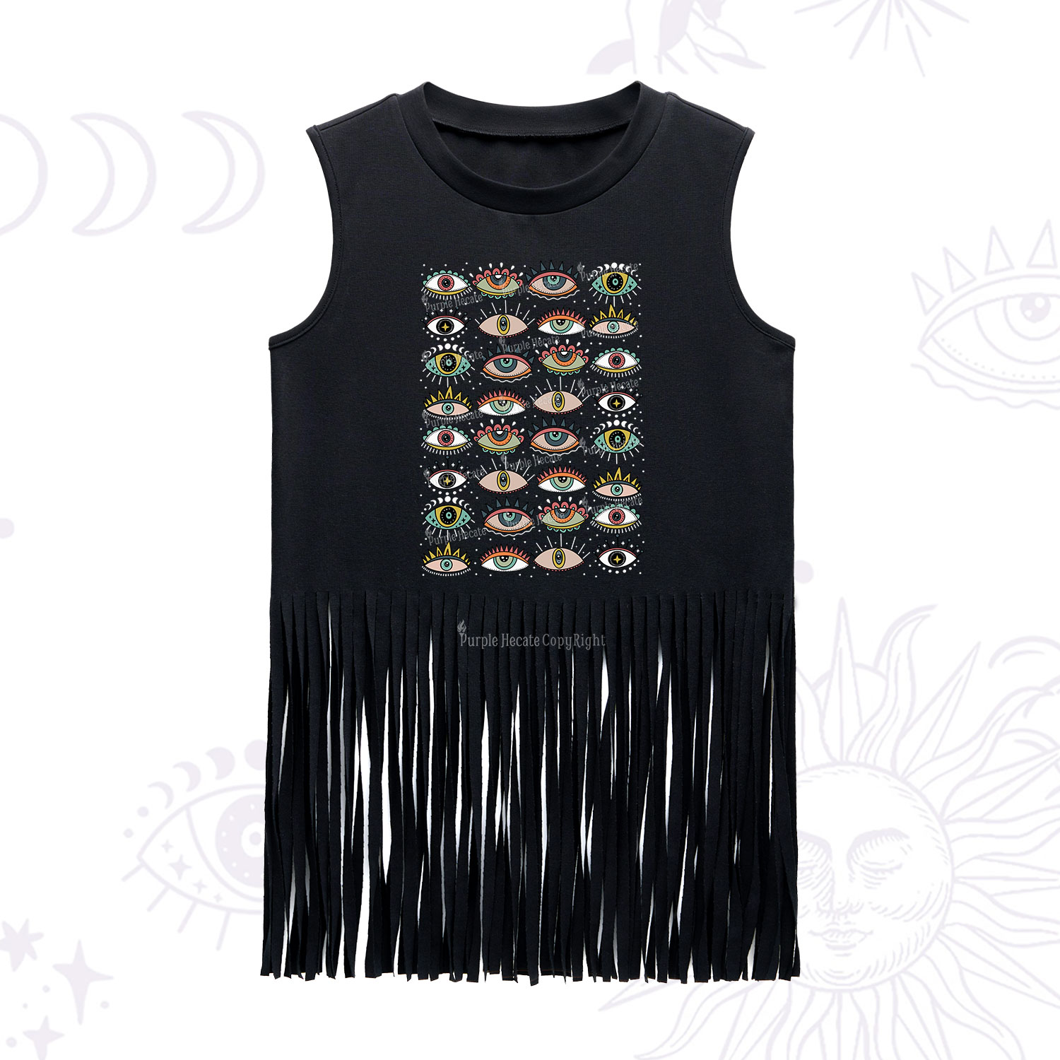 Purplehecate Evil Eye Pattern Fringe Tank Top