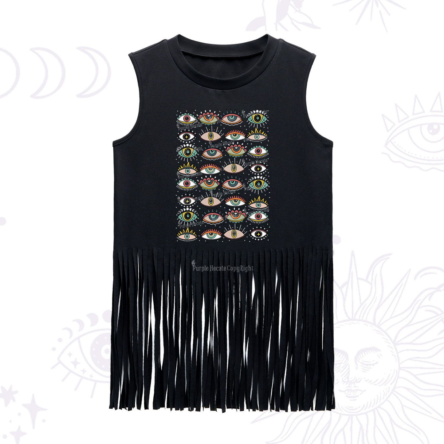 Purplehecate Evil Eye Pattern Fringe Tank Top