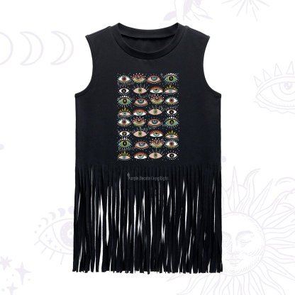 Purplehecate Evil Eye Pattern Fringe Tank Top