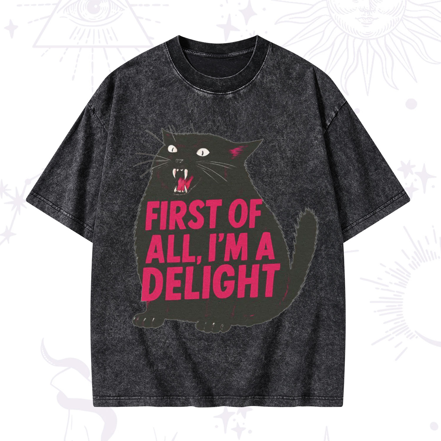 Purplehecate First Of All I'm A Delight Cat Washed T-Shirt