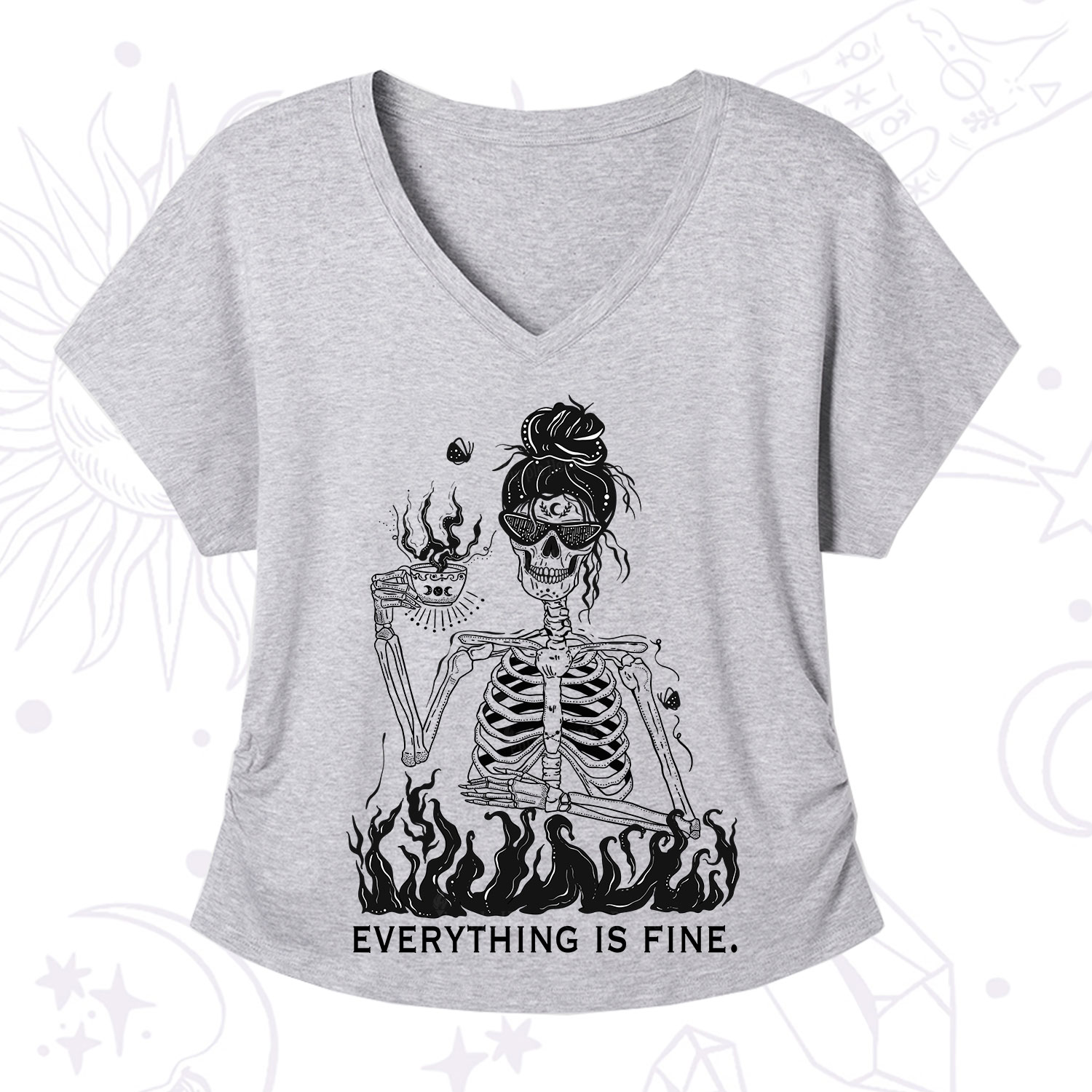 Purplehecate Everything Is Fine V-Neck T-Shirt
