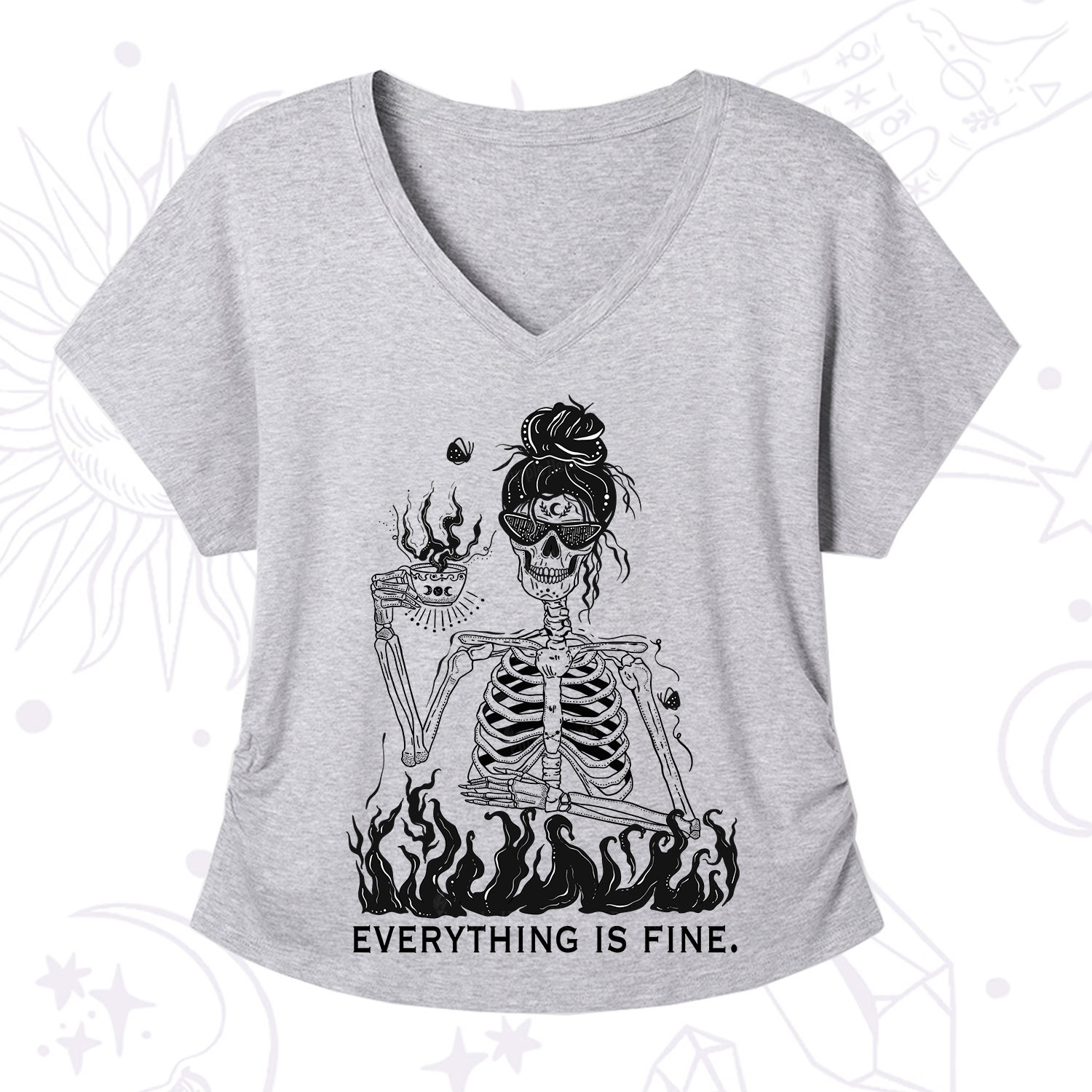 Purplehecate Everything Is Fine V-Neck T-Shirt