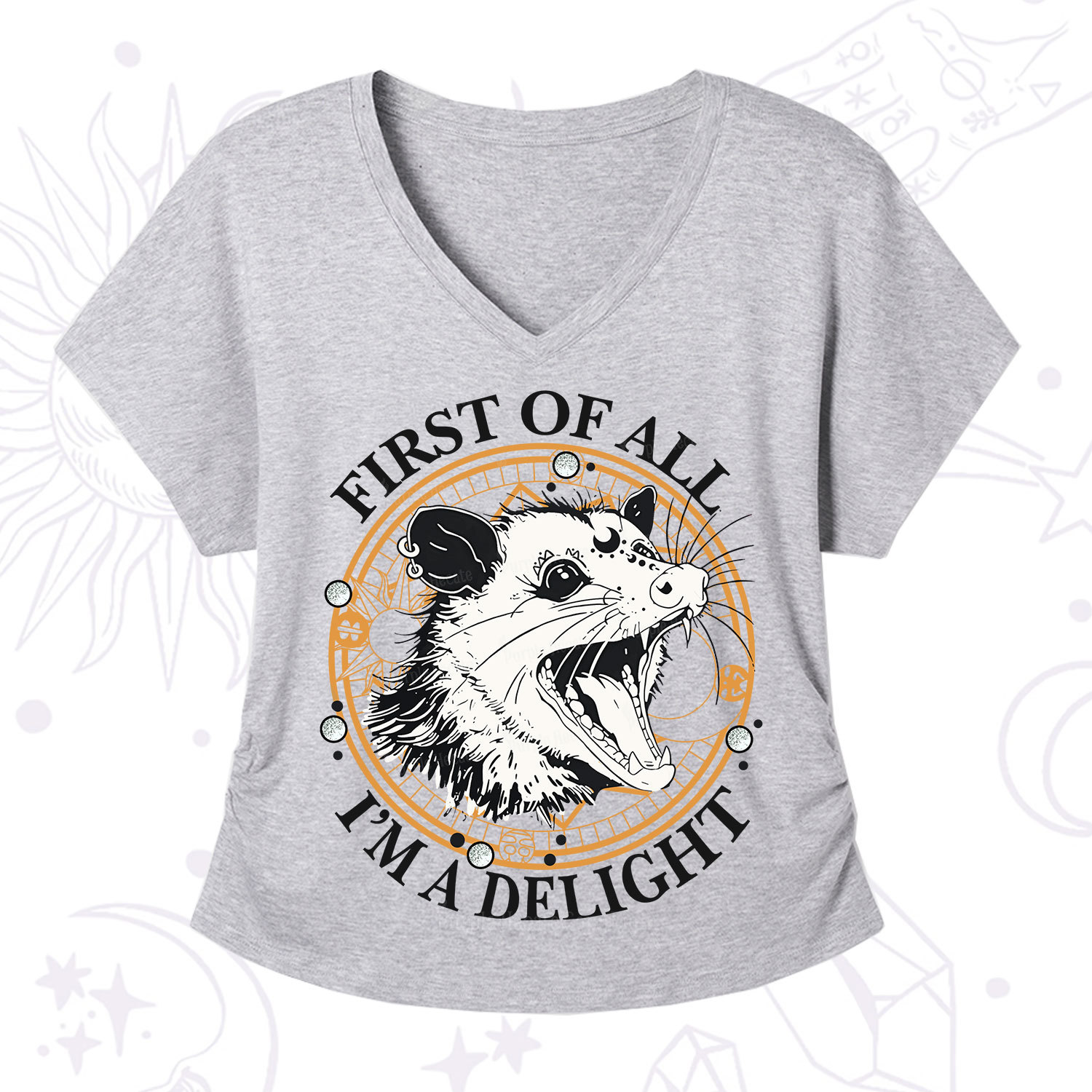 Purplehecate First Of All I Am A Delightful Angry Opossum V-Neck T-Shirt