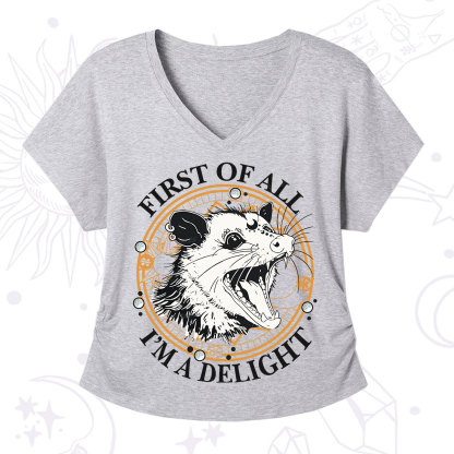 Purplehecate First Of All I Am A Delightful Angry Opossum V-Neck T-Shirt