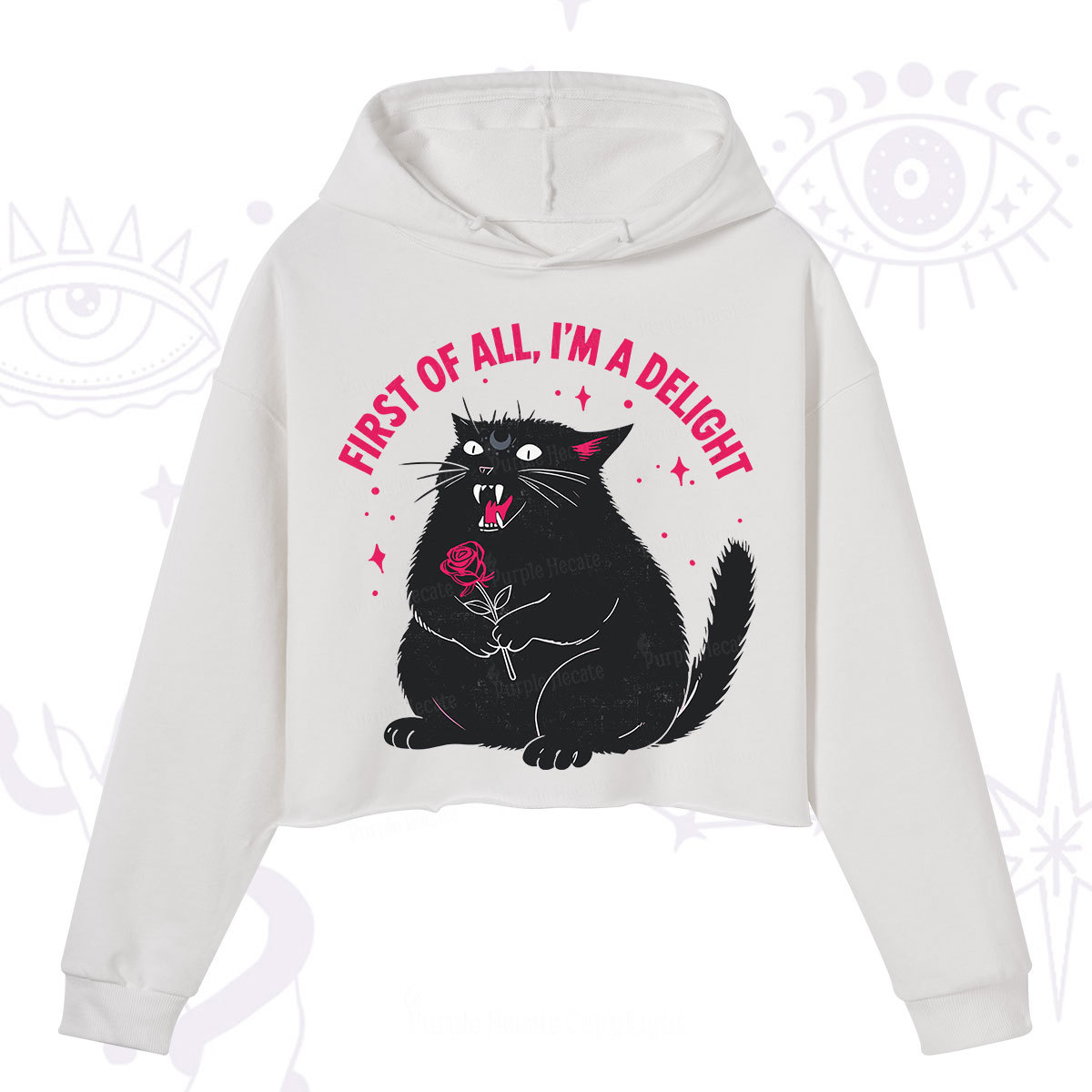 Purplehecate First Of All I'm A Delight Cat Crop Hoodie