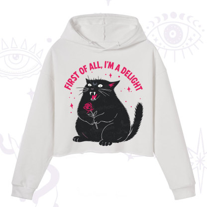 Purplehecate First Of All I'm A Delight Cat Crop Hoodie