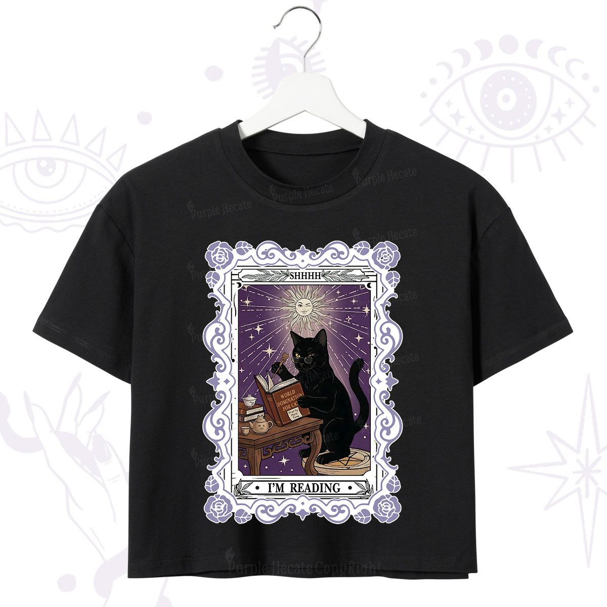 Purplehecate The Reading Cat Tarot Crop T-Shirt