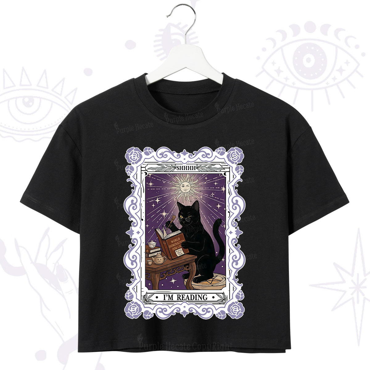 Purplehecate The Reading Cat Tarot Crop T-Shirt