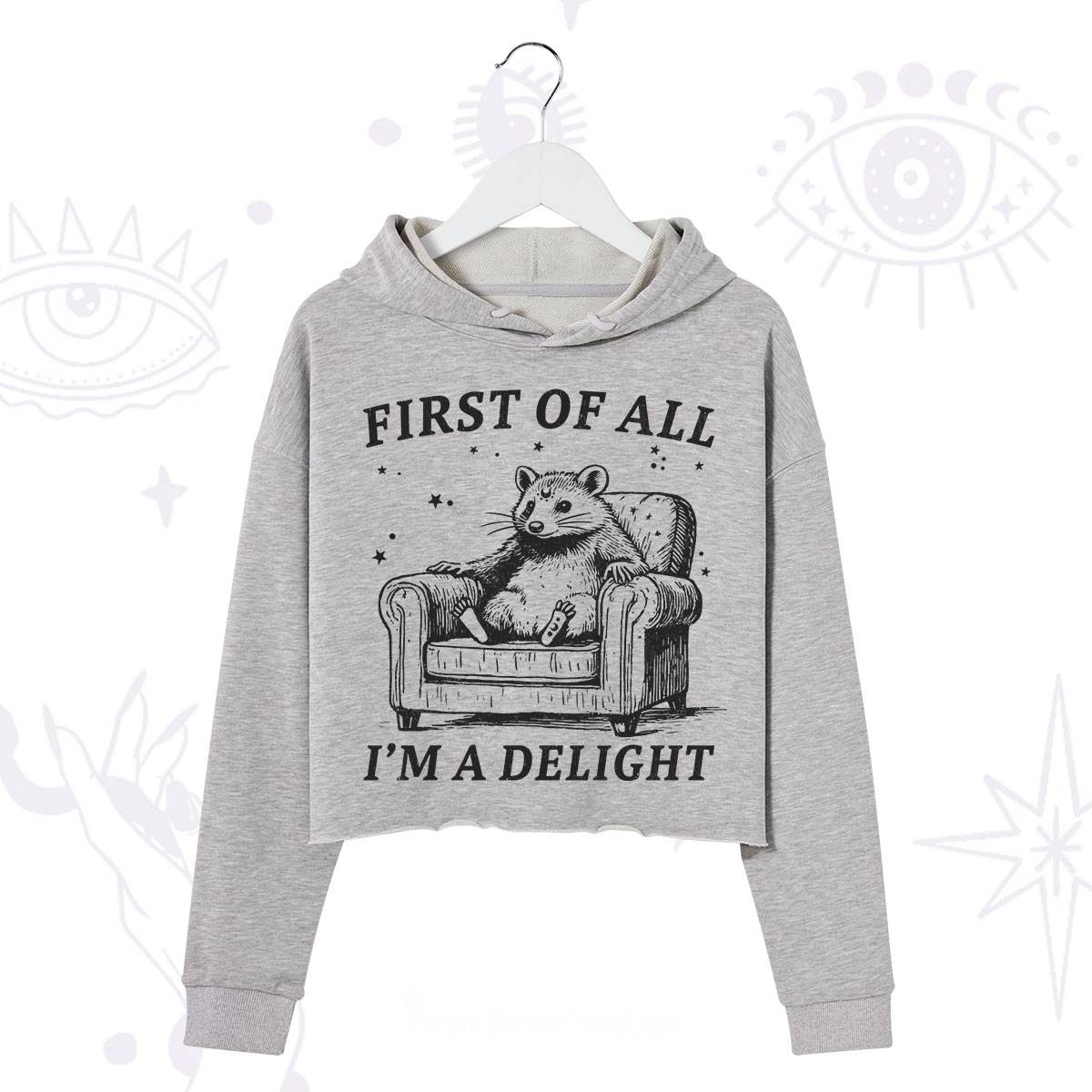 Purplehecate First Of All I'm A Delight Opossum Crop Hoodie