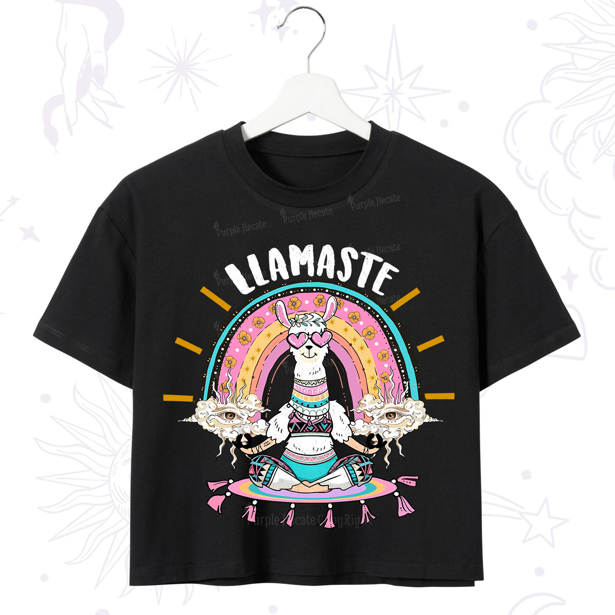 Purplehecate Llama Meditating Crop T-Shirt