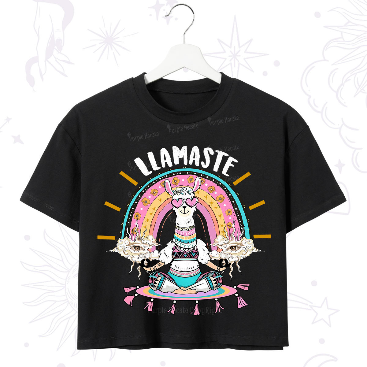 Purplehecate Llama Meditating Crop T-Shirt
