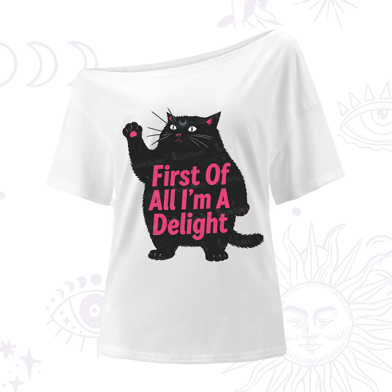 Purplehecate First Of All I'm A Delight Cat One Shoulder T-Shirt