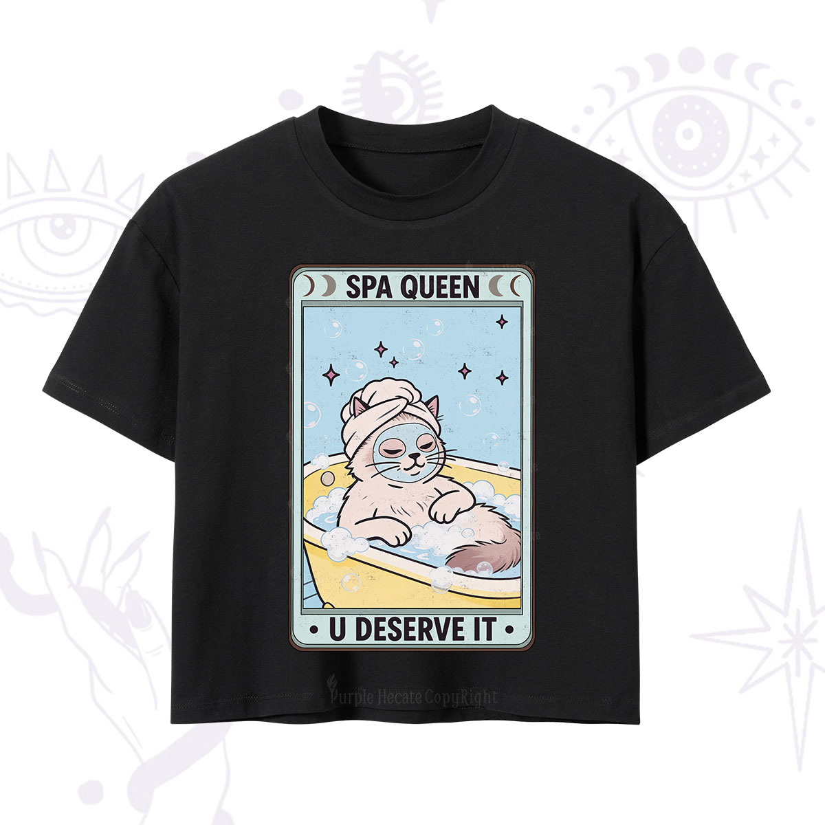 Purplehecate The Spa Queen Cat Tarot Crop T-Shirt