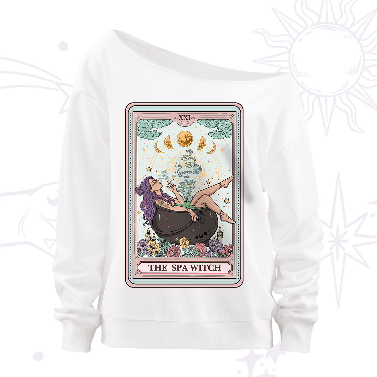 Purplehecate The Spa Witch Tarot Card Off The Shoulder Sweatshirt