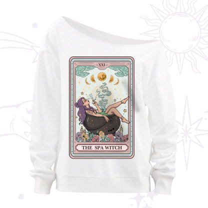 Purplehecate The Spa Witch Tarot Card Off The Shoulder Sweatshirt