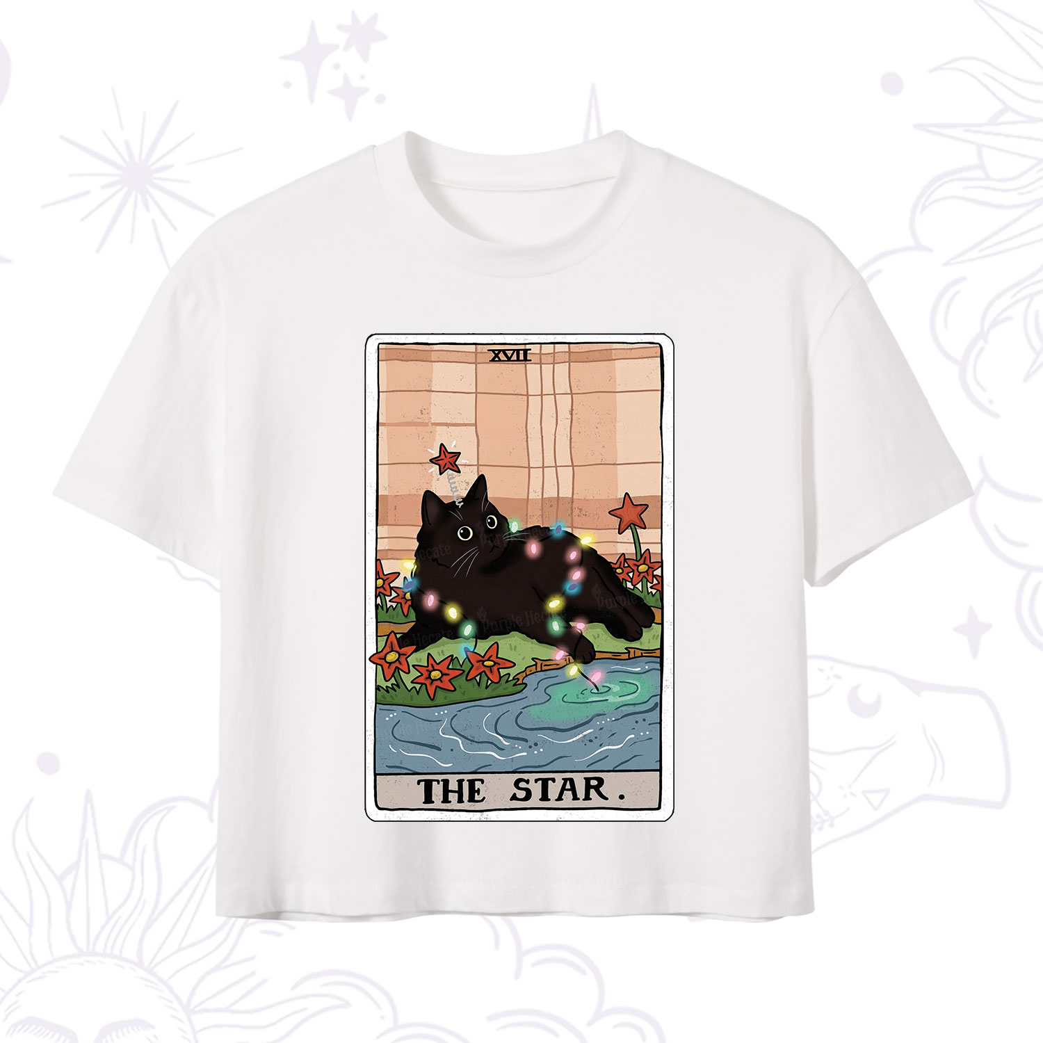 Purplehecate The Star Cat Tarot Card Crop T-Shirt