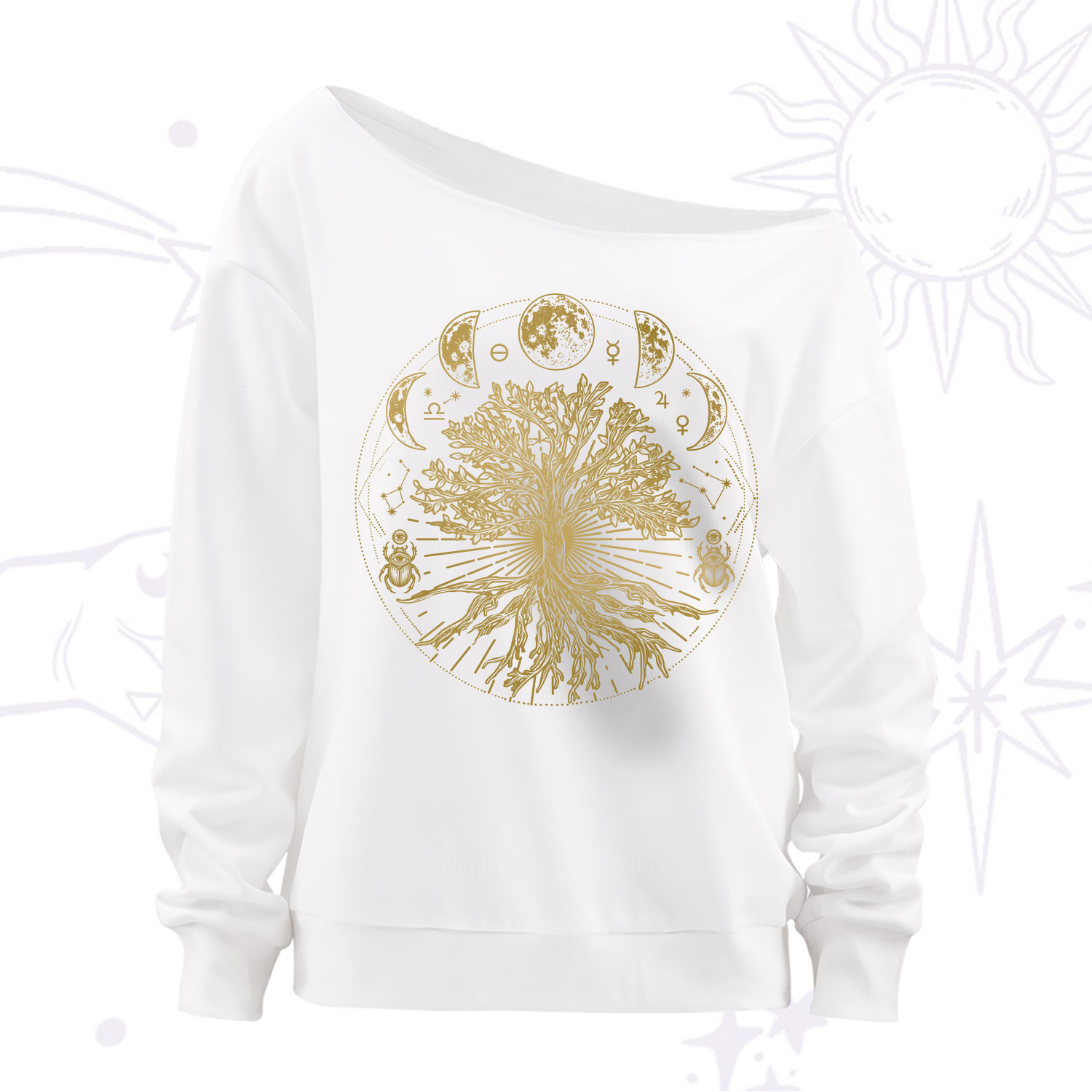 Purplehecate Tree Of Lif Off The Shoulder Sweatshirt
