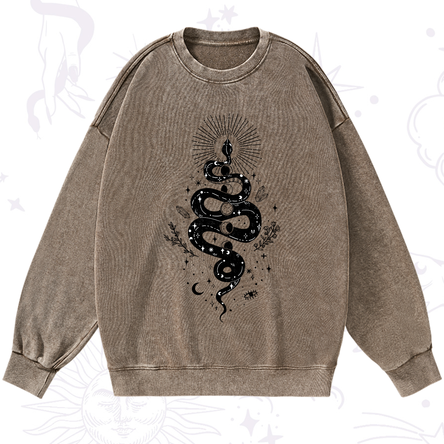 Purplehecate Mystical Moon Phases Snake Washed Sweatshirt