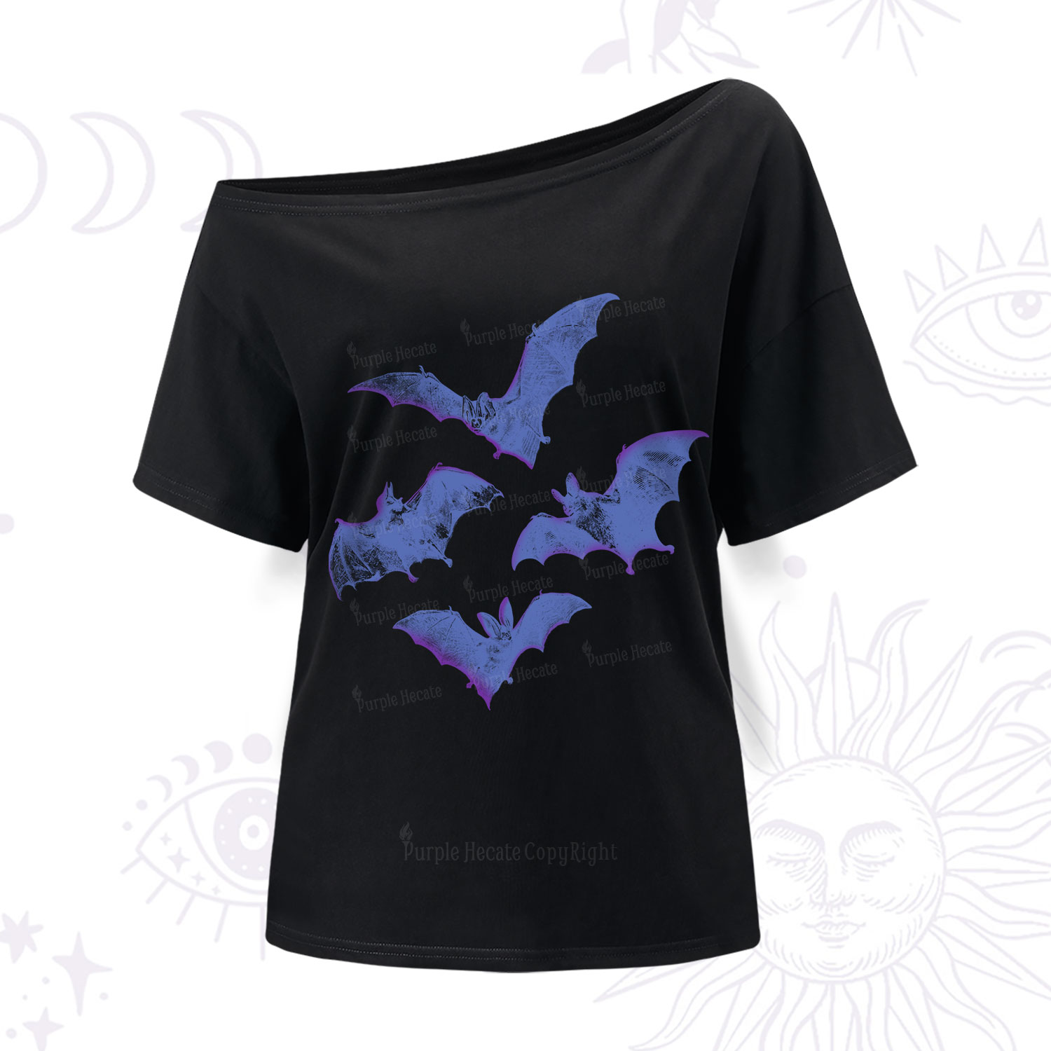 Purplehecate Vintage Bats One Shoulder T-Shirt