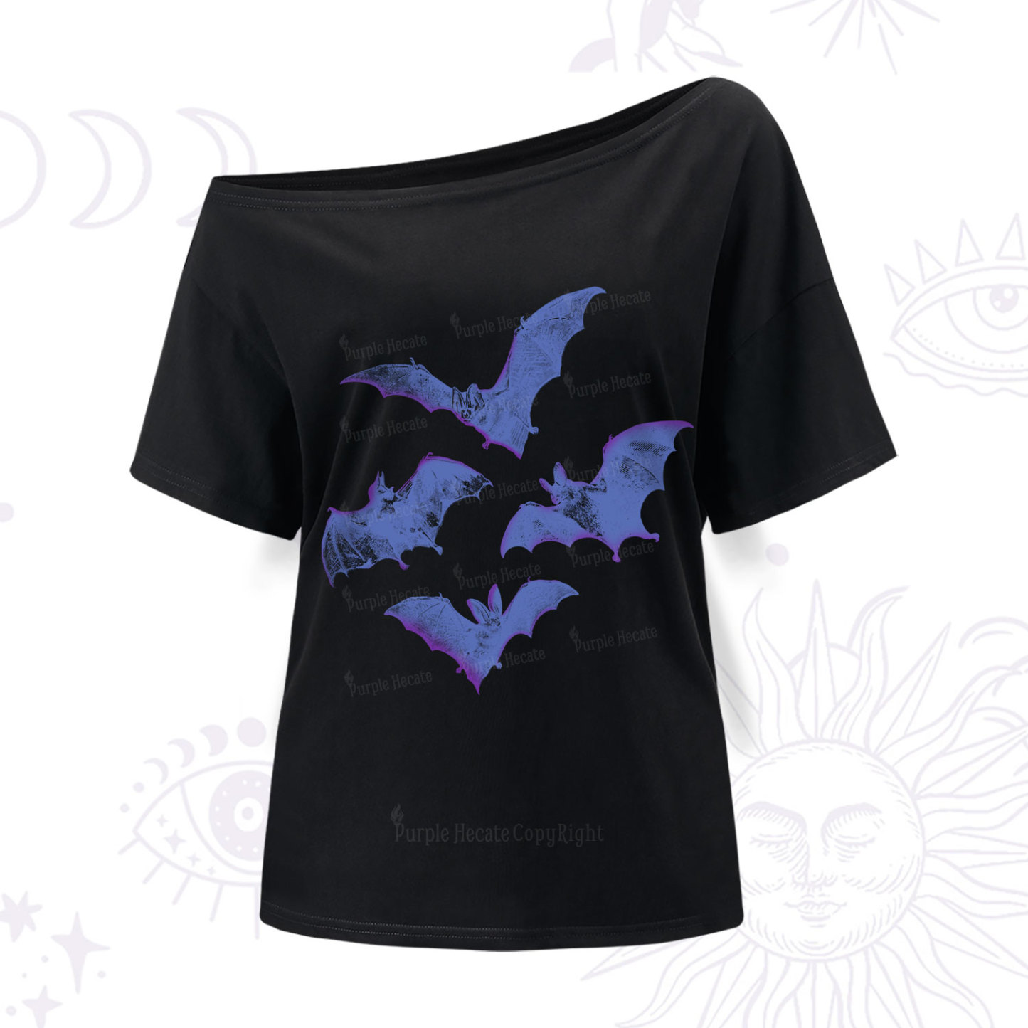 Purplehecate Vintage Bats One Shoulder T-Shirt