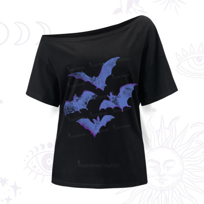 Purplehecate Vintage Bats One Shoulder T-Shirt