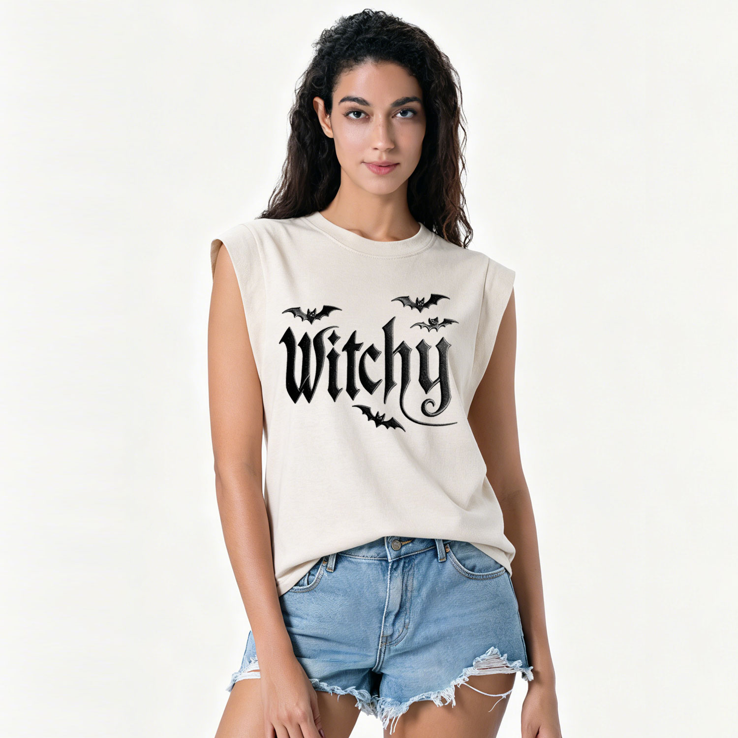 Purplehecate Gothic Bat Embroidered Vintage Washed Tank