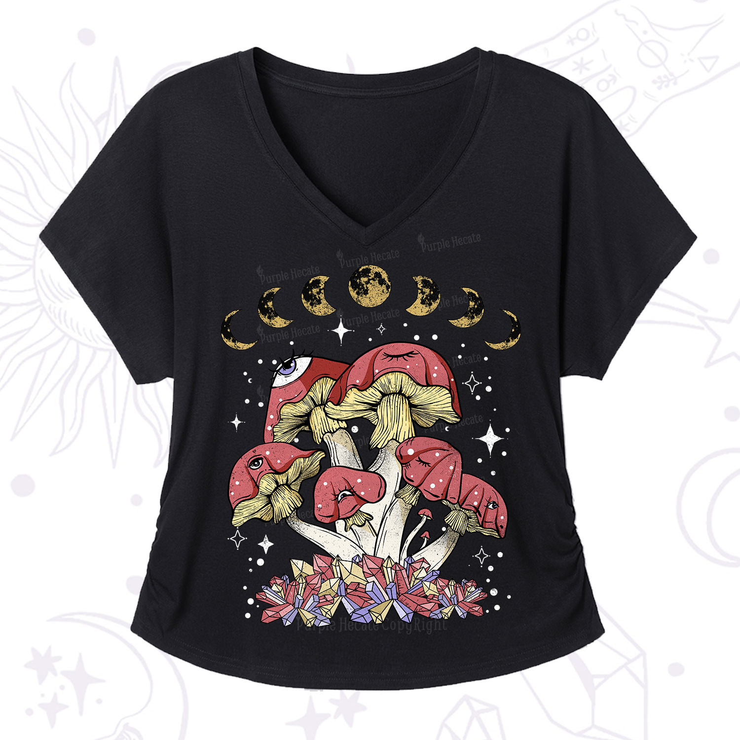Purplehecate Magic Mushroom V-Neck T-Shirt
