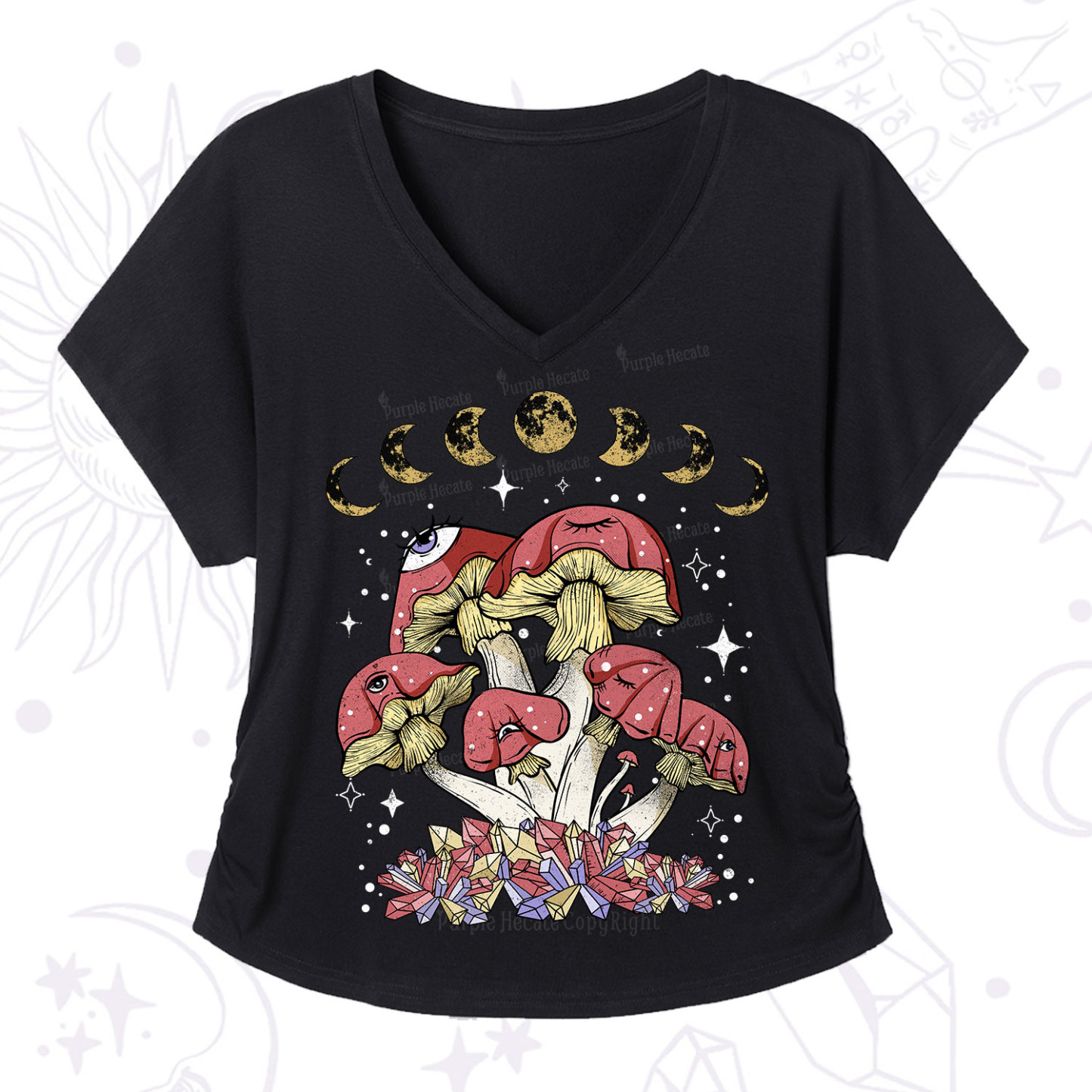 Purplehecate Magic Mushroom V-Neck T-Shirt
