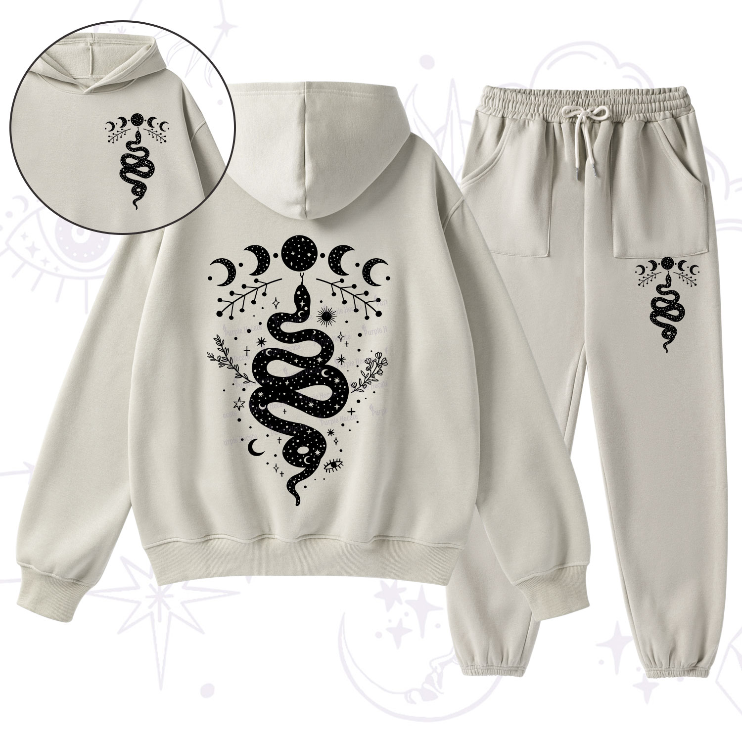 Purplehecate Snake And Moon Phase Comfort Fleece Hoodie Suit