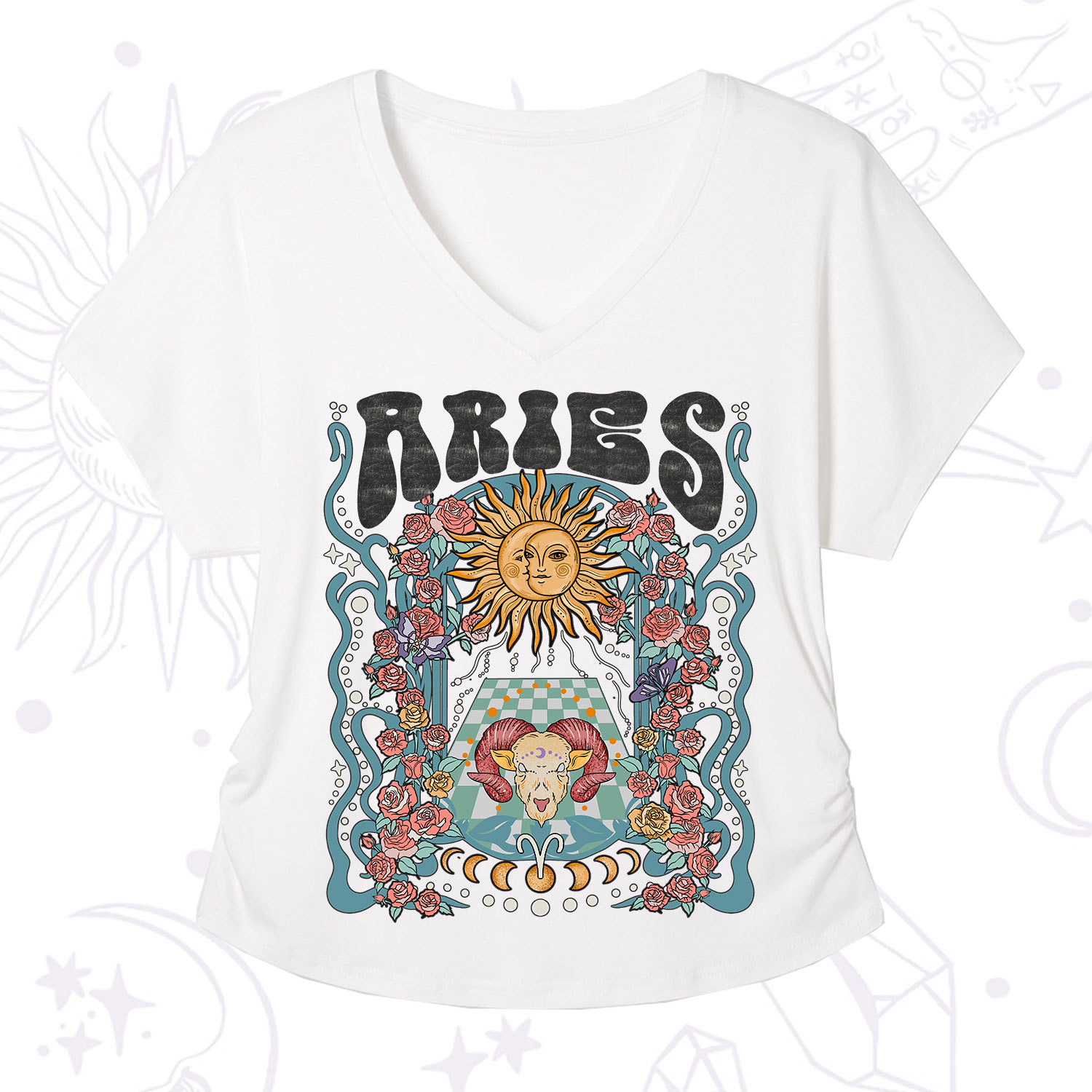 Purplehecate Aries Spirit Zodiac V-Neck T-Shirt