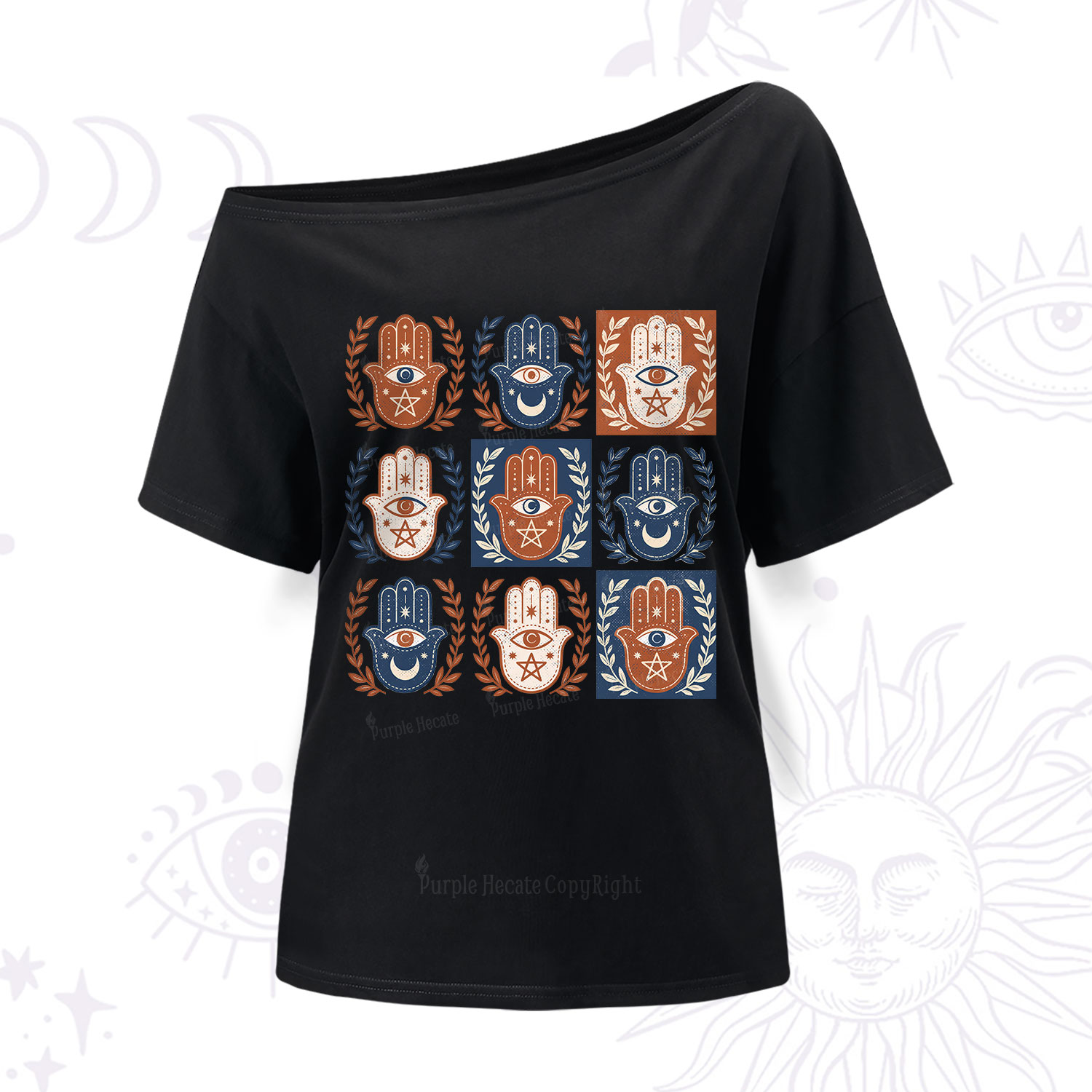 Purplehecate Hamsa Hand One Shoulder T-Shirt