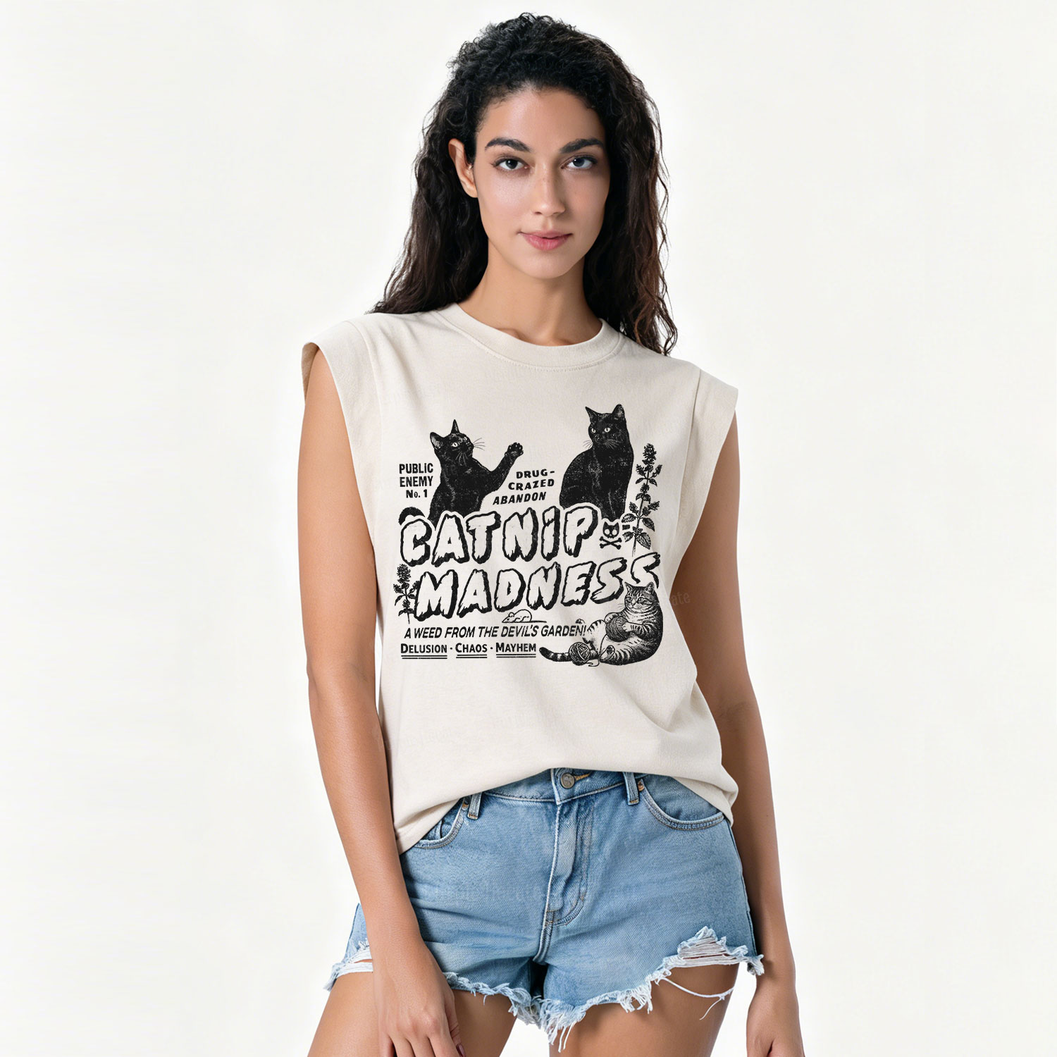 Purplehecate Catnip Madness Cute Cat Vintage Washed Tank