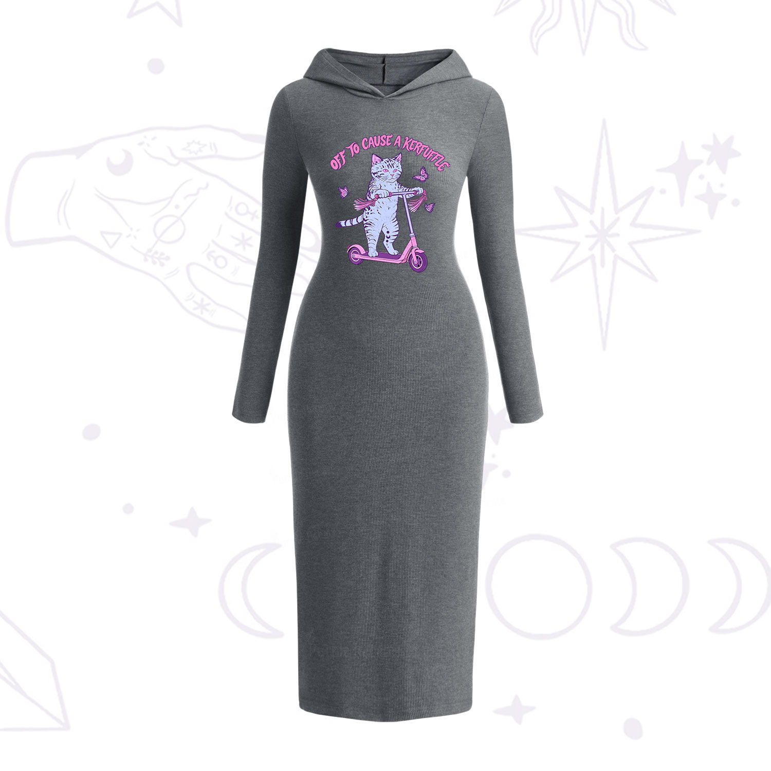 Purplehecate Off To Cause A Kerfuffle Cat Hooded Knit Dress