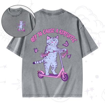 Purplehecate Off To Cause A Kerfuffle Cat Washed T-Shirt