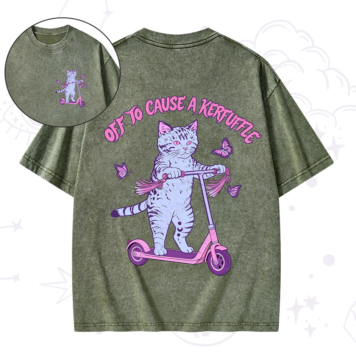 Purplehecate Off To Cause A Kerfuffle Cat Washed T-Shirt
