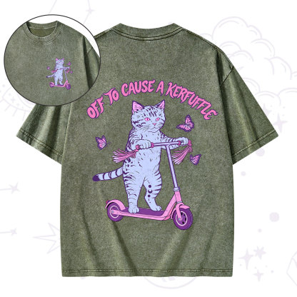 Purplehecate Off To Cause A Kerfuffle Cat Washed T-Shirt