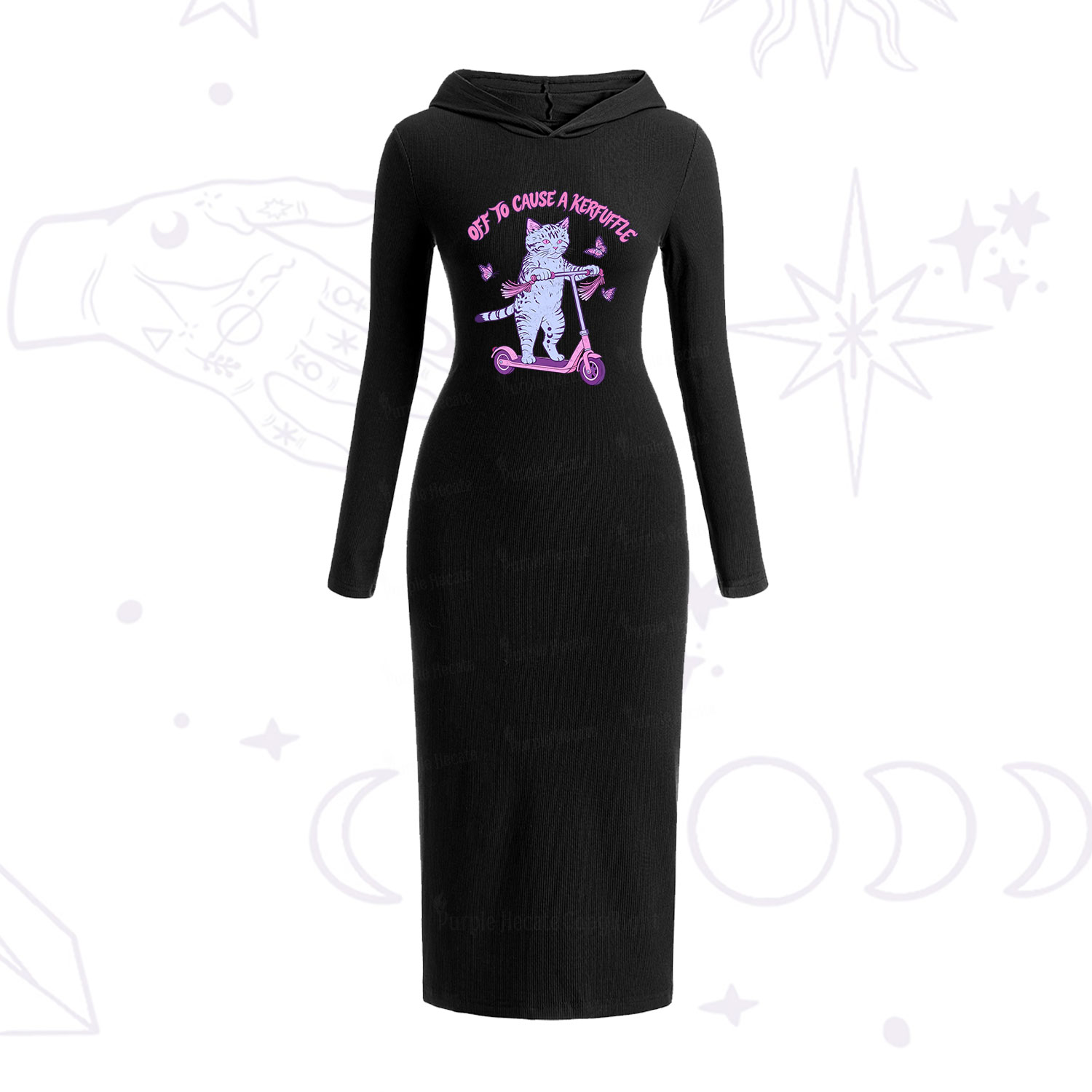 Purplehecate Off To Cause A Kerfuffle Cat Hooded Knit Dress
