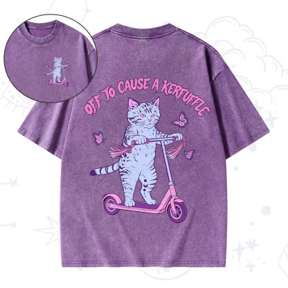 Purplehecate Off To Cause A Kerfuffle Cat Washed T-Shirt