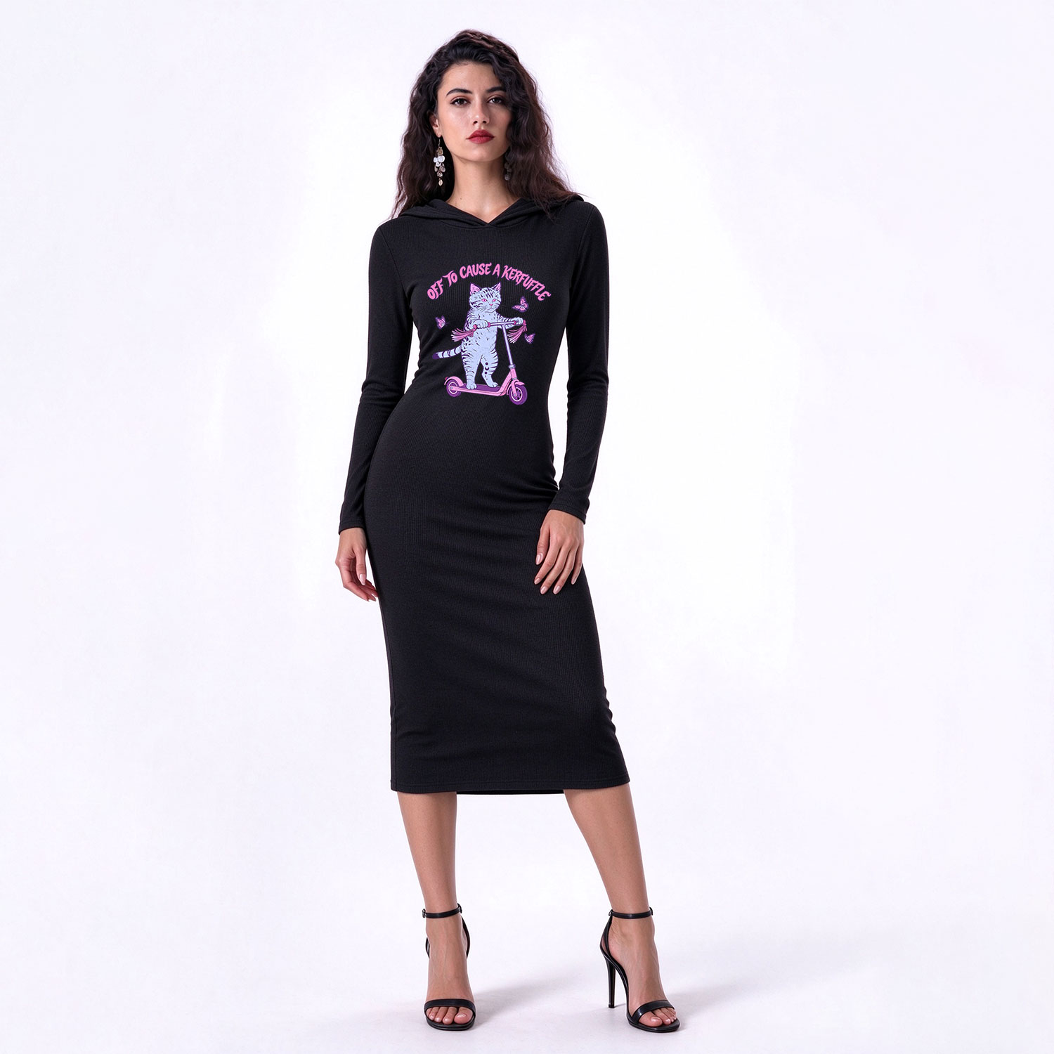 Purplehecate Off To Cause A Kerfuffle Cat Hooded Knit Dress