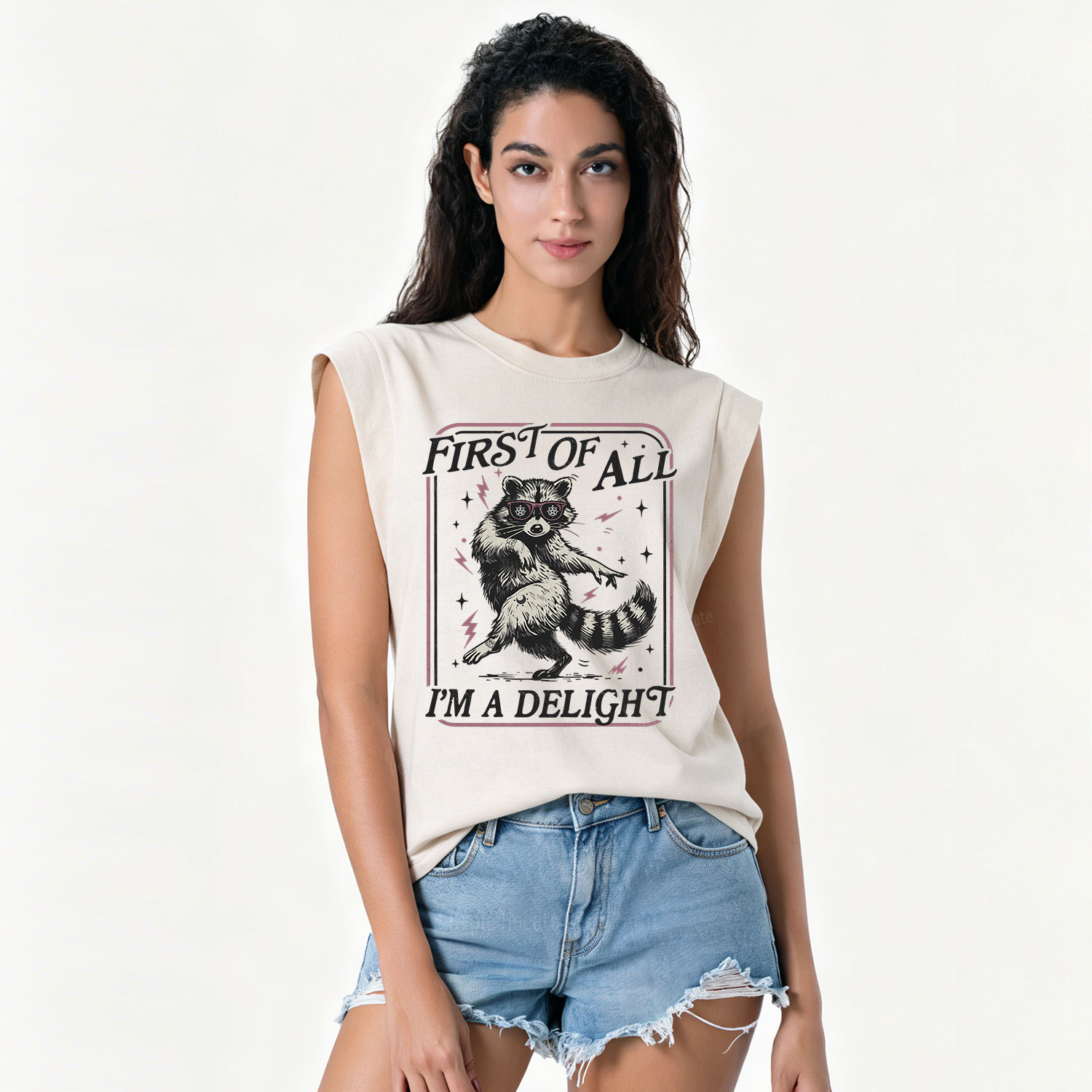 Purplehecate First Of All I'm A Delight Racoon Vintage Washed Tank